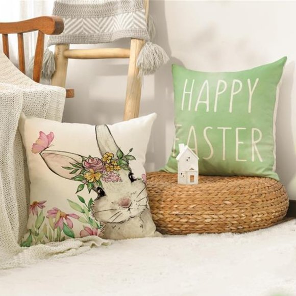 Easter Decorative Throw Pillow Covers Cottage Spring Decor Bunny Accent Cases - Picture 2 of 7